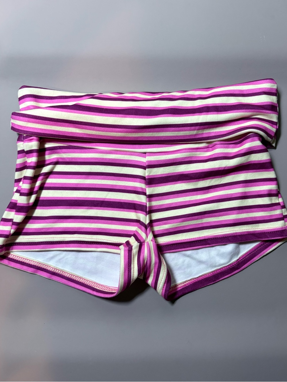 Fold-Over Waist Stripe Lounge Shorts - Pink & Cream y2k